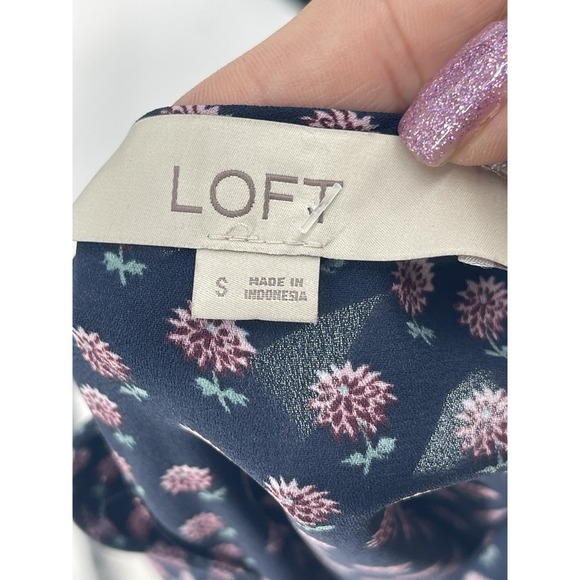 Loft Blue Pink‎ Polka Dot Ruffle Blouse Size S Frill Viscose Spot Top Bin11 - Picture 2 of 8